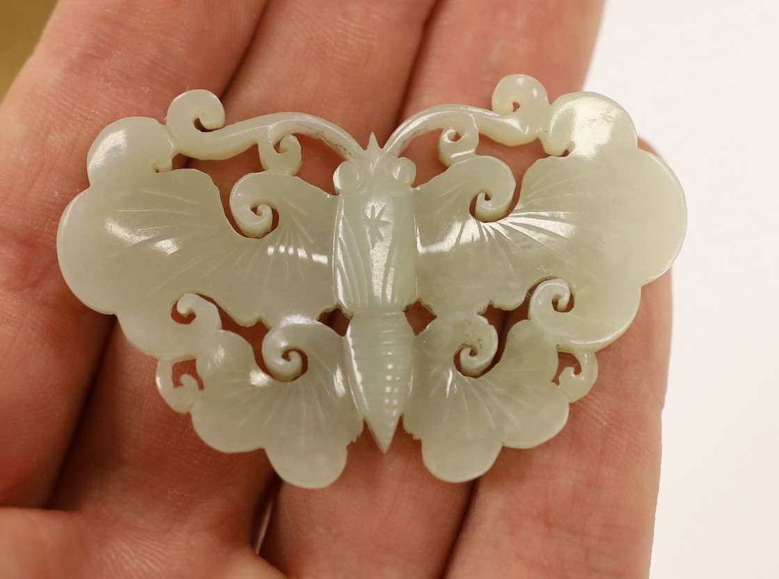 A 19th century pale celadon jade 'butterfly' carving